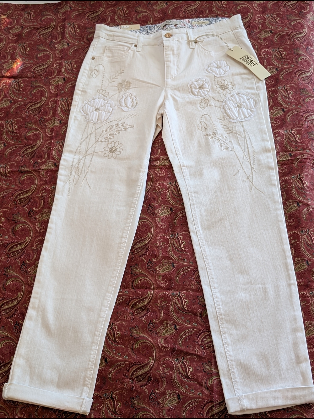 Embroidered Straight Leg White Jeans for Women NWT Vintage Y2K